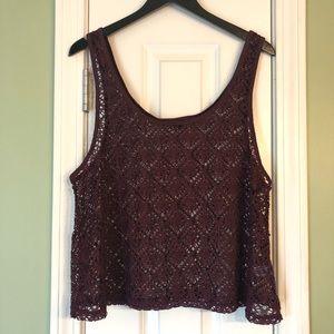 Aeropostale Burgundy Sheer Lace Crop Top Tank
